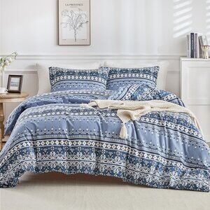 Duvet Cover, Reversible Bedding Duvet Cover Set King Size 3pc Soft 100% - Blue B